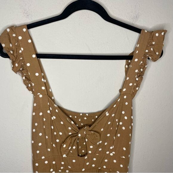 L Space Polka Dot Ruffle Jumpsuit Brown Sleeveless Tie Front Size Medium - Picture 3 of 7